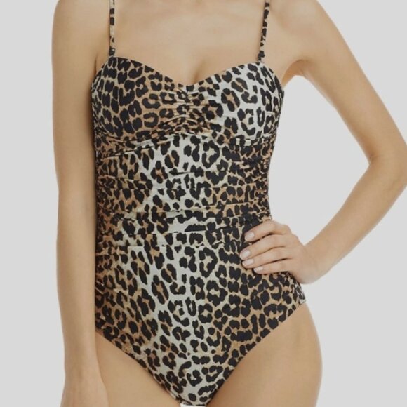 NWT! Ganni Core Multi Color Leopard Cheeky One Piece Swimsuit NEW! - Picture 4 of 5